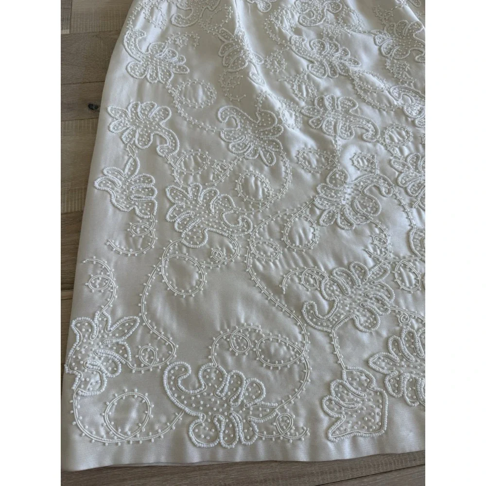 FAB Dana Buchman White Silk w Glass Beads Fully Beaded A-line Skirt Size 8$ 550